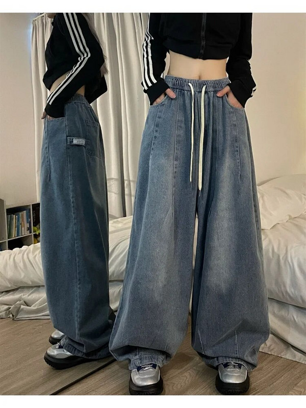 Elastne vöökoht Teksad Naiste Suured püksid Denim laia säärega Y2k Tänavarõivad Sirged Basic Püksid Sügis Lady Teksad Drop Shipping