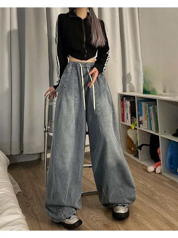Elastne vöökoht Teksad Naiste Suured püksid Denim laia säärega Y2k Tänavarõivad Sirged Basic Püksid Sügis Lady Teksad Drop Shipping