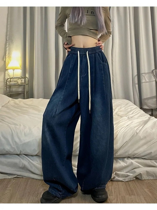 Elastne vöökoht Teksad Naiste Suured püksid Denim laia säärega Y2k Tänavarõivad Sirged Basic Püksid Sügis Lady Teksad Drop Shipping