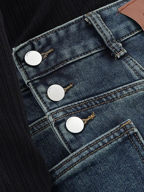 Baggy teksad Naiste kõrge vöökohaga ebaregulaarsed teksad Sinised teksapüksid mood High Street Button Laia säärega teksad lahtised Y2K püksid