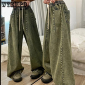Naised Ameerika vintage kottis teksad Elastne vöökoht Suured pikad püksid Denimpüksid Laia säärega tänavarõivad sirge Basic Daily Y2k