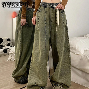 Γυναικεία αμερικανική Vintage φαρδιά τζιν ελαστική μέση Oversized μακρύ παντελόνι τζιν παντελόνι φαρδύ πόδι Streetwear ίσια Basic Daily Y2k