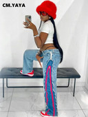 CM.YAYA naiste tänavarõivad, tõmblukk, kärbse triibuline külg, sirged teksapüksid, 2023. aasta INS moe laia säärega teksapüksid