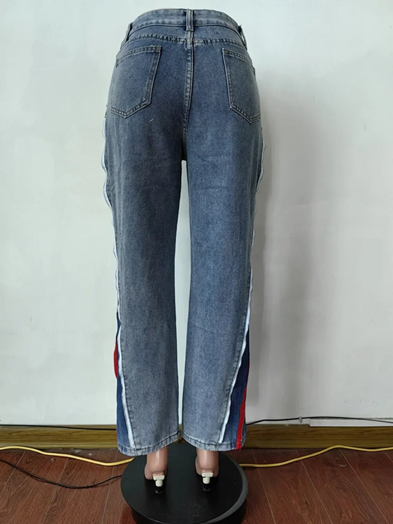 CM.YAYA naiste tänavarõivad, tõmblukk, kärbse triibuline külg, sirged teksapüksid, 2023. aasta INS moe laia säärega teksapüksid