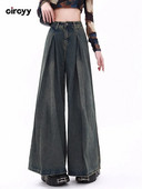 Baggy teksad Naiste kõrge vöökohaga teksad 2023. aasta sügis, uus täispikk nööp laia säärega Denimpüksid Tänavarõivad Vintage plisseeritud püksid