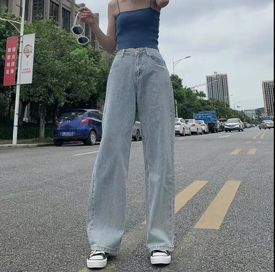 Vintage ženske traperice za žene Ženske proljetne ležerne traperice Široke široke nogavice širokih hlača pune dužine Prevelike traperice visokog struka