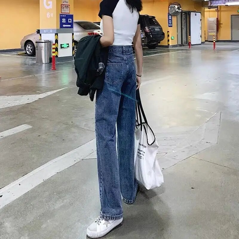 Vintage ženske traperice za žene Ženske proljetne ležerne traperice Široke široke nogavice širokih hlača pune dužine Prevelike traperice visokog struka