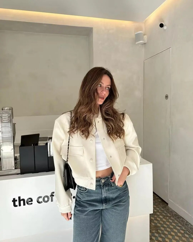 SLTNX TRAF Fashion Bomber striukės moterims 2023 m. moteriškos ilgos rankovės su kišenėmis Paltai Moteriški vintažiniai švarkeliai Viršutiniai drabužiai Prašmatnūs viršutiniai drabužiai