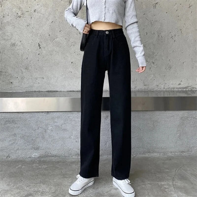 Vintažiniai moteriški džinsai aukštu juosmeniu Korėjietiškos mados laisvos plačios kelnės Y2K pavasario viskas atitinka solidžios baltos moteriškos džinsinės kelnės Nauja