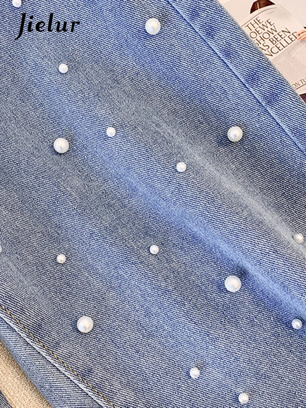 Jielur sinine sirge pärlmutter šikk naiste teksad kõrge vöökohaga ühevärvilised lahtised teksapüksid laia säärega püksid vabaaja naiste mood tänavarõivad