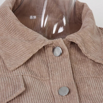 Μπουφάν για γυναίκες Φανάρι μανίκι Cropped Bomber Jacket Πανωφόρι Outwear Μόδα Άνοιξη Vintage Κοτλέ Φθινοπωρινό Χειμερινό Παλτό 18047