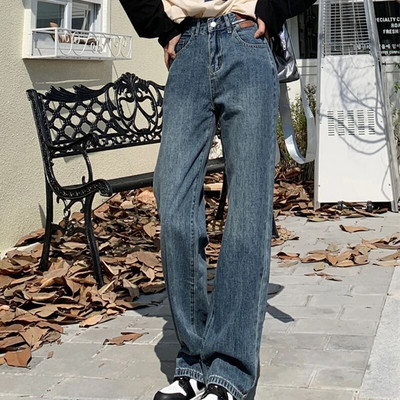 Tänavarõivad Denim Naiste teksad Naiste kõrge vöökoht Y2k Naiste riided Korea y2k sirge säärega Teksad Püksid Vintage riided Sinine