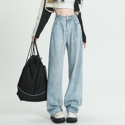 Tänavarõivad Denim Naiste teksad Naiste kõrge vöökoht Y2k Naiste riided Korea y2k sirge säärega Teksad Püksid Vintage riided Sinine