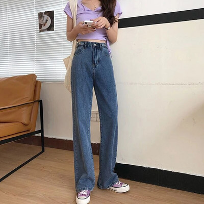 Tänavarõivad Denim Naiste teksad Naiste kõrge vöökoht Y2k Naiste riided Korea y2k sirge säärega Teksad Püksid Vintage riided Sinine