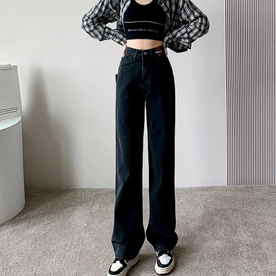 Tänavarõivad Denim Naiste teksad Naiste kõrge vöökoht Y2k Naiste riided Korea y2k sirge säärega Teksad Püksid Vintage riided Sinine