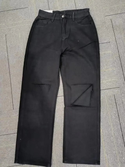 Naiste laia säärega Hip-hop Mopping Vintage Summer High Street Teksad augud Must Šikk Suuremõõdulised S-5XL Suured Harajuku vabaaja püksid