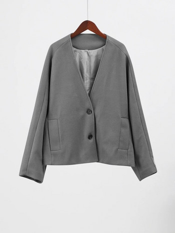 Плътно V-образно деколте, едноредно яке с дълъг ръкав Дамско модно ежедневно есенно зимно топло палто 2023 г. Женско шик улично облекло