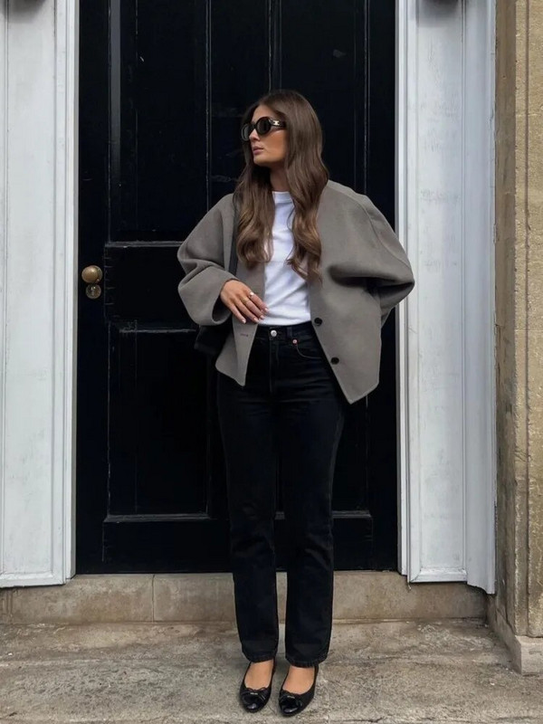 Tvirta V formos iškirptė, viena krūtinė ilgomis rankovėmis striukė Moteriška laisvalaikio rudens žiemos šiltas paltas 2023 m. Prašmatnus moteriškas gatvės viršutinis drabužis