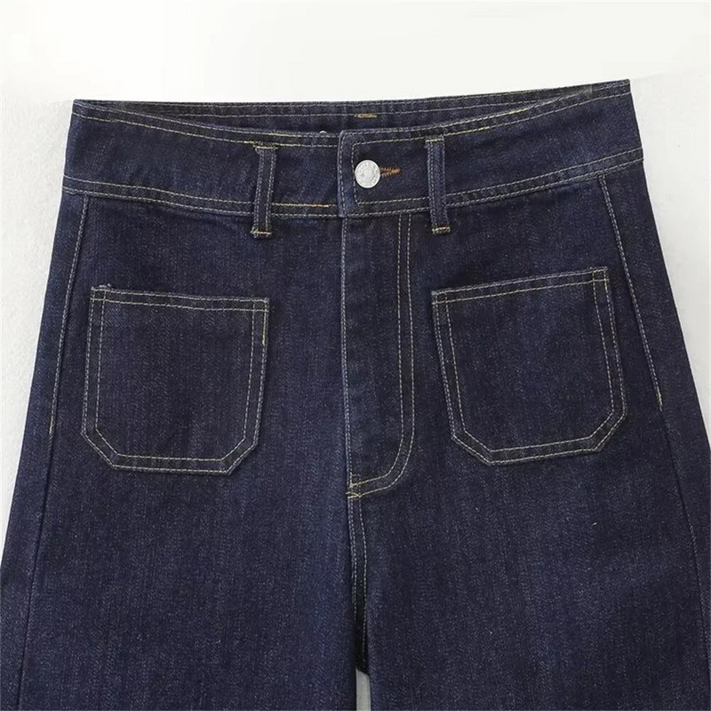 UNIZERA2023 rudens naujos moteriškos universalios plonos plačios kelnės su aukšto juosmens kišenėmis ir tiesiomis džinsais