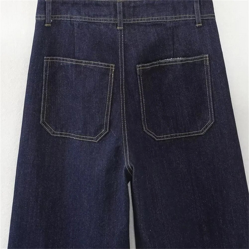 UNIZERA2023 rudens naujos moteriškos universalios plonos plačios kelnės su aukšto juosmens kišenėmis ir tiesiomis džinsais