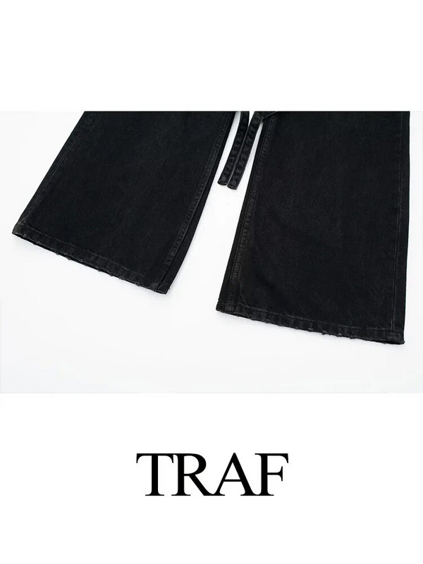 TRAF 2023 naistemood vintage tänavarõivad, pikad püksid, naiste stiilsed taskuga teksapüksid, sirge laia säärega teksad