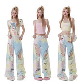 Euroopa ja Ameerika moekad vikerkaarekujulised perforeeritud teksad Naiste kõrge vöökohaga sirge sääre laia säärega püksid