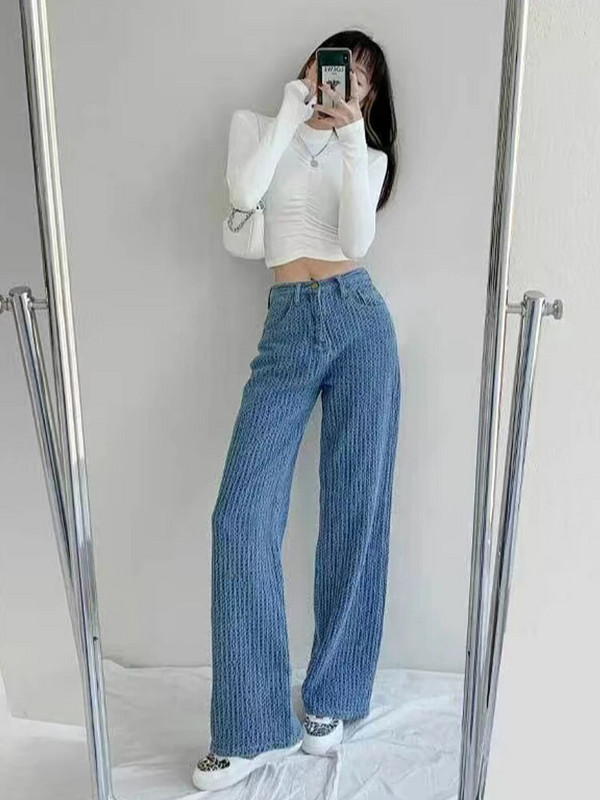 Moteriški džinsai 2022 m. plačios kelnės Moteriškos laisvalaikio tiesios kelnės Moteriškos kelnės aukštu juosmeniu Nemokamas pristatymas Retro aukšto juosmens kelnės Fashi