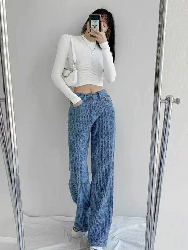 Moteriški džinsai 2022 m. plačios kelnės Moteriškos laisvalaikio tiesios kelnės Moteriškos kelnės aukštu juosmeniu Nemokamas pristatymas Retro aukšto juosmens kelnės Fashi