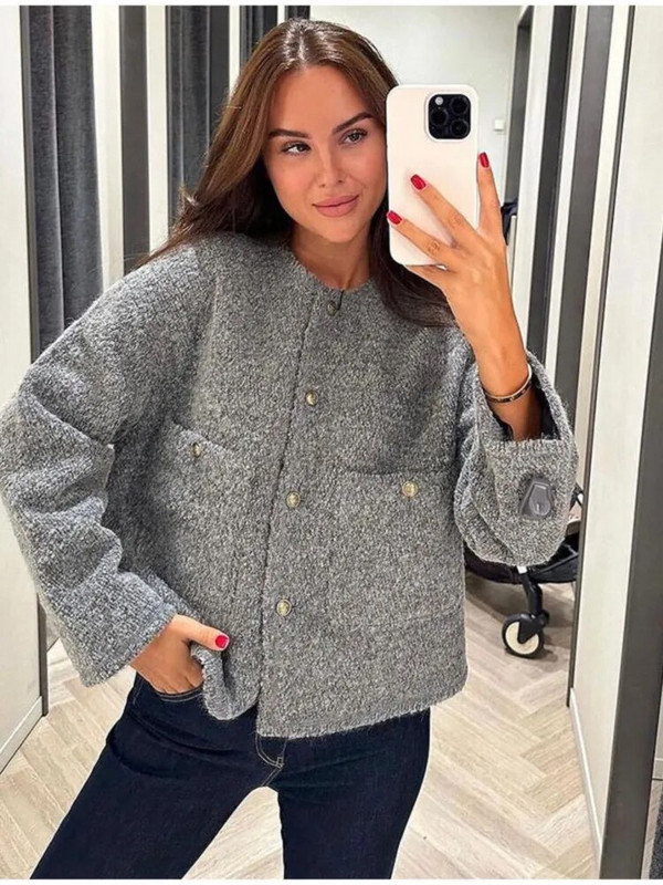 Madinga metalo spalvos auksinė striukė su blizgučiais O kaklo striukė moteriška laisva apykakle ilgomis rankovėmis, 2023 m. rudens, žiemos gatvės moteriški viršutiniai drabužiai