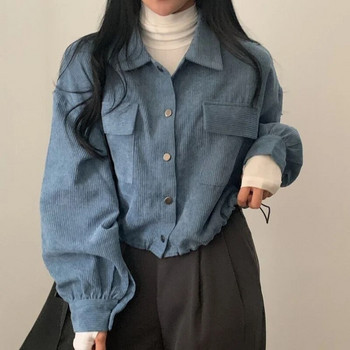 Cropped σακάκια Γυναικεία Vintage Chic Κορεάτικη Μόδα Loose All-Match Casual Harajuku Ανοιξιάτικα μασίφ παλτό κοτλέ Streetwear College