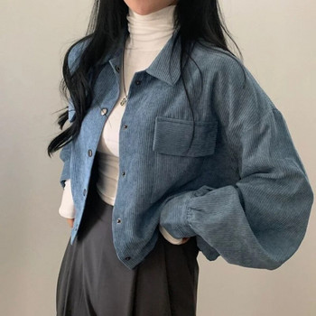 Съкратени якета Дамски винтидж шик Корейска мода Свободни универсални ежедневни Harajuku Пролетни едноцветни кадифени палта Streetwear College