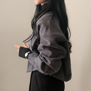 Съкратени якета Дамски винтидж шик Корейска мода Свободни универсални ежедневни Harajuku Пролетни едноцветни кадифени палта Streetwear College