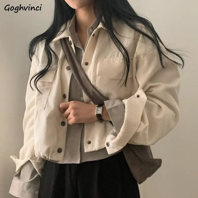 Jachete decupate femei Vintage șic Moda coreeană lejeră, casual, Harajuku, primăvară, haine solide din velur, haine de stradă, colegiu