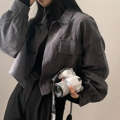 Jachete decupate femei Vintage șic Moda coreeană lejeră, casual, Harajuku, primăvară, haine solide din velur, haine de stradă, colegiu