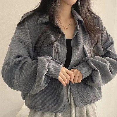 Jachete decupate femei Vintage șic Moda coreeană lejeră, casual, Harajuku, primăvară, haine solide din velur, haine de stradă, colegiu