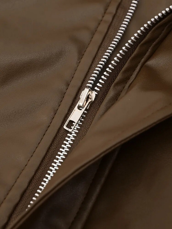 PU-nahkjakk Naiste pikkade varrukatega lahtikäiva krae lahtised naistejoped 2023. aasta sügistalvine tänavamood Moto Biker Lady Mantel