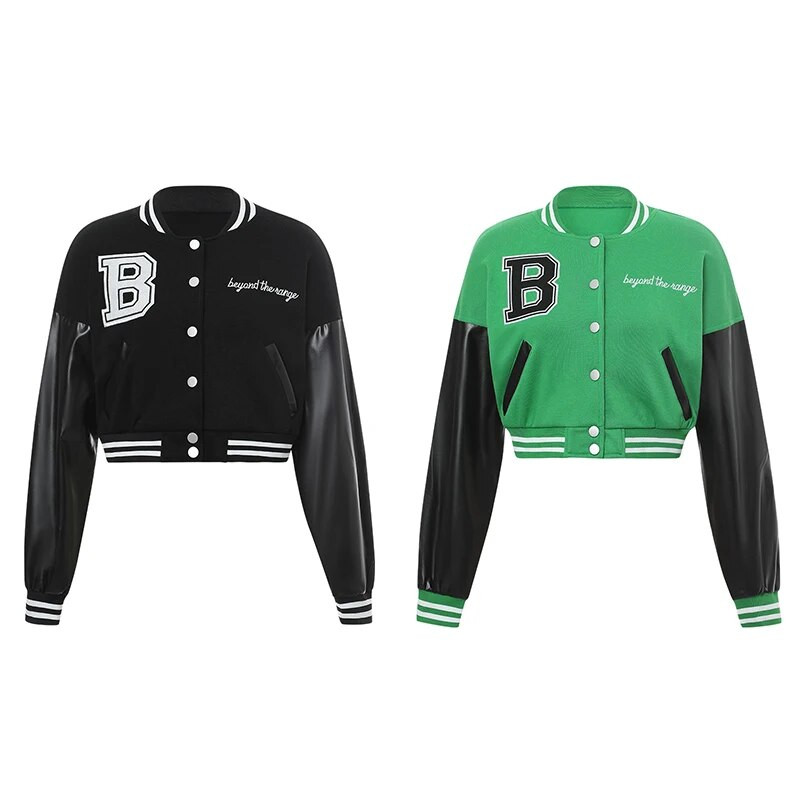 Naine Y2K ülisuure pesapallivormi jope Bomber pealismantli kirjadega tikandimustriga pikkade varrukatega jakk