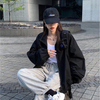 Oversize μπουφάν Γυναικείο 2023 Ανοιξιάτικα Streetwear Παλτό Κορεατικού στυλ Harajuku Γυναικείο τζάκετ με φερμουάρ Νέο σε εξωτερικά ρούχα Windbreaker