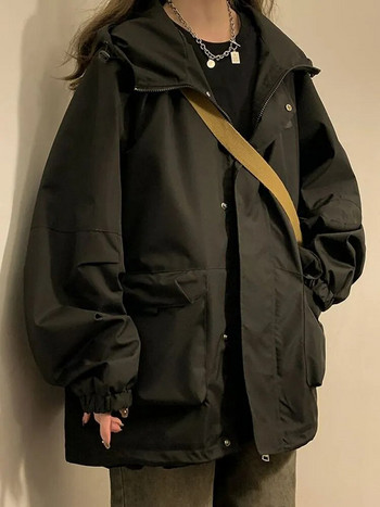 Голямо яке с качулка Дамско винтидж свободно яке с ветровка Дамско корейско стилно Harajuku Ежедневно палто с цип Lady Jaqueta
