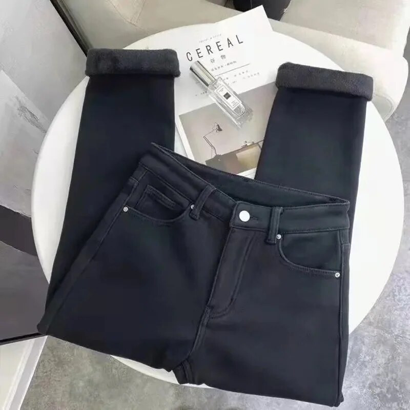 Classic Plus Baršunaste ravne hlače visokog struka Ženske jesenske tople ženske hlače do gležnja Ženske traperice za sve vrste ulične odjeće