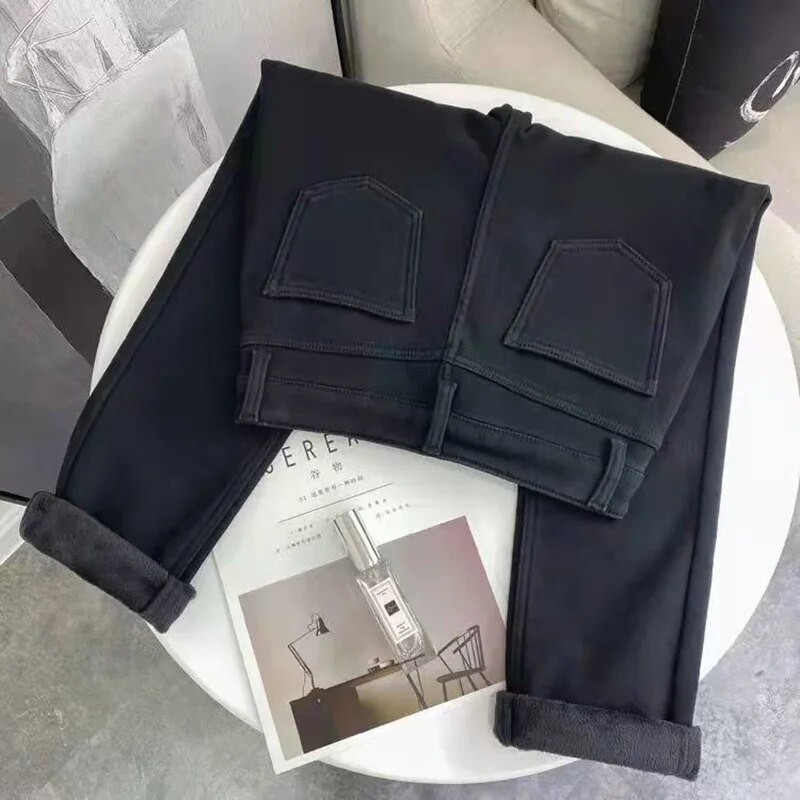 Classic Plus Baršunaste ravne hlače visokog struka Ženske jesenske tople ženske hlače do gležnja Ženske traperice za sve vrste ulične odjeće