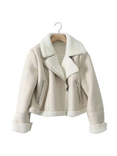 TRAF Moteriški madingi stori šilti žieminiai kailiai dirbtinės odos apkarpytos striukės paltas Vintažinis ilgomis rankovėmis moteriškas viršutinis drabužis Prašmatnios viršūnės