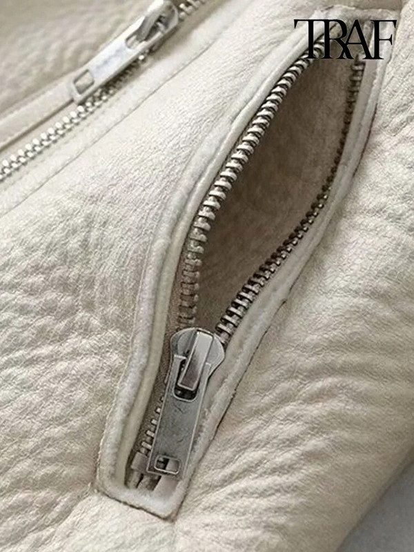 TRAF Moteriški madingi stori šilti žieminiai kailiai dirbtinės odos apkarpytos striukės paltas Vintažinis ilgomis rankovėmis moteriškas viršutinis drabužis Prašmatnios viršūnės