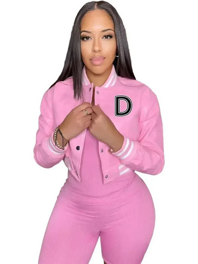 Letter B PU kunstnahast Crop Bomber mantlid Naiste püstkrae Täisvarrukatega pesapallijoped Tänavarõivad, nööbiga alla, õhukesed mantlid