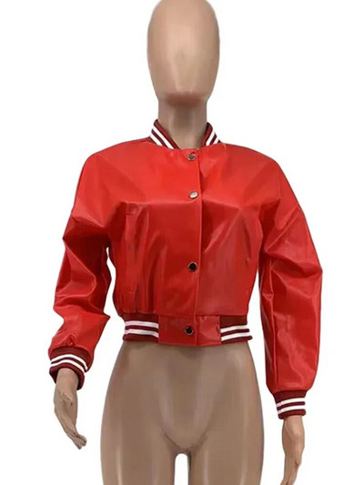 Letter B PU kunstnahast Crop Bomber mantlid Naiste püstkrae Täisvarrukatega pesapallijoped Tänavarõivad, nööbiga alla, õhukesed mantlid