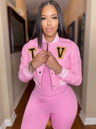 Letter B PU kunstnahast Crop Bomber mantlid Naiste püstkrae Täisvarrukatega pesapallijoped Tänavarõivad, nööbiga alla, õhukesed mantlid