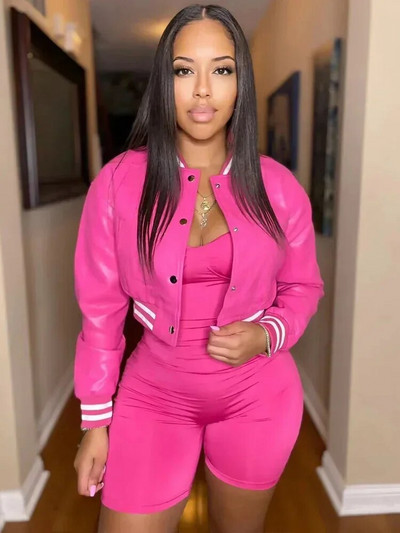 Letter B PU kunstnahast Crop Bomber mantlid Naiste püstkrae Täisvarrukatega pesapallijoped Tänavarõivad, nööbiga alla, õhukesed mantlid