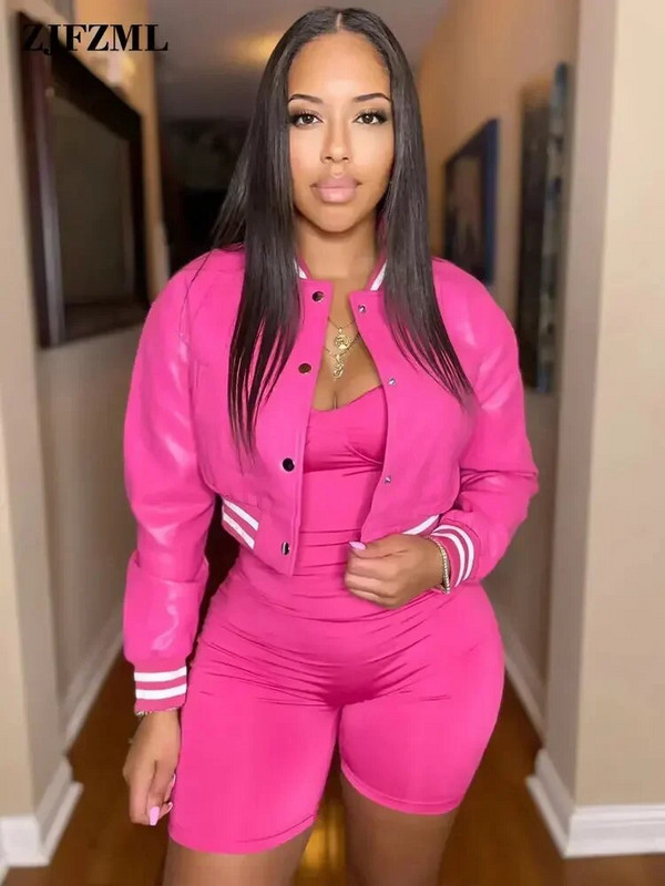 Letter B PU kunstnahast Crop Bomber mantlid Naiste püstkrae Täisvarrukatega pesapallijoped Tänavarõivad, nööbiga alla, õhukesed mantlid