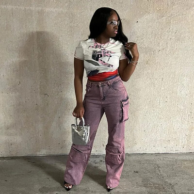 CM.YAYA naiste tänavarõivad, mood tasku ees, pitsäär, sirged teksapüksid 2023. aasta INS Safari stiilis laia säärega teksad