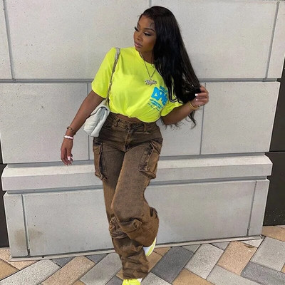 CM.YAYA naiste tänavarõivad, mood tasku ees, pitsäär, sirged teksapüksid 2023. aasta INS Safari stiilis laia säärega teksad